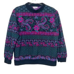 CRICKET LANE Vintage Paisley Floral Mock Neck Sweater Ribbed-Knit Multi Size S/M